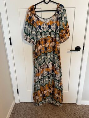 polagram lace dress Polagram 1970s Autumn Floral Chiffon Maxi Dress Small